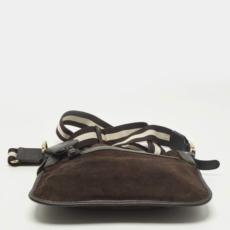 Pre Owned Bally Cairo Dark Brown Leather and Suede Messenger Bag