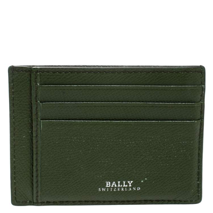Pre Owned Bally Avocado Green Leather Card Holder 