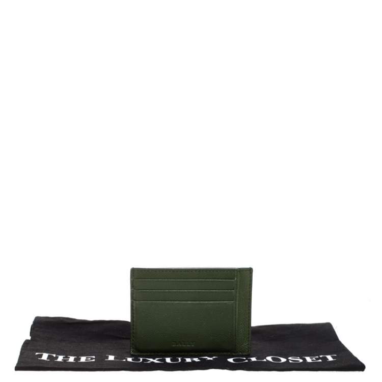 Pre Owned Bally Avocado Green Leather Card Holder 