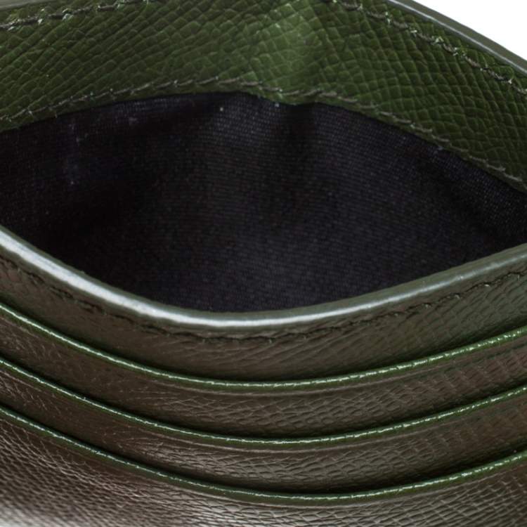 Pre Owned Bally Avocado Green Leather Card Holder 