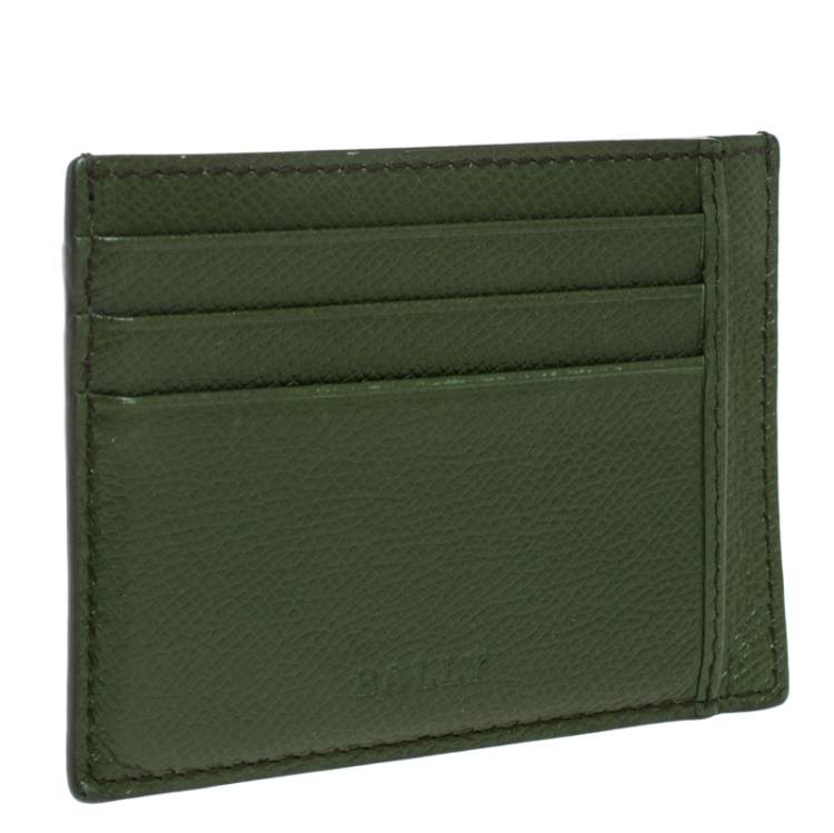 Pre Owned Bally Avocado Green Leather Card Holder 