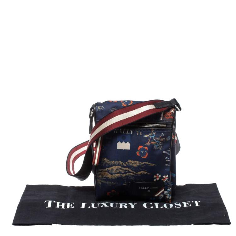 Pre Owned Bally Blue Tropical Print Nylon Small Messenger Bag
