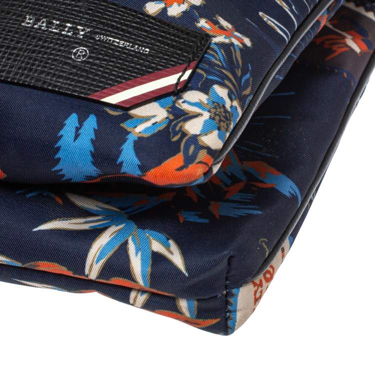 Pre Owned Bally Blue Tropical Print Nylon Small Messenger Bag