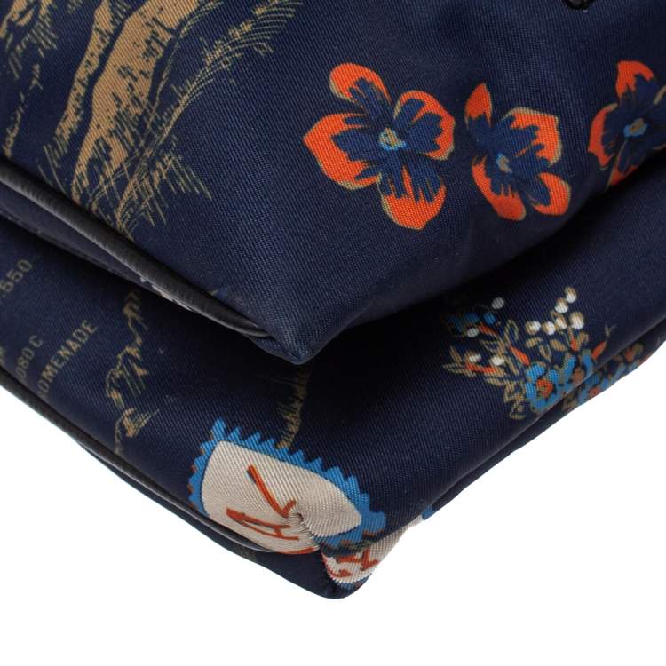 Pre Owned Bally Blue Tropical Print Nylon Small Messenger Bag