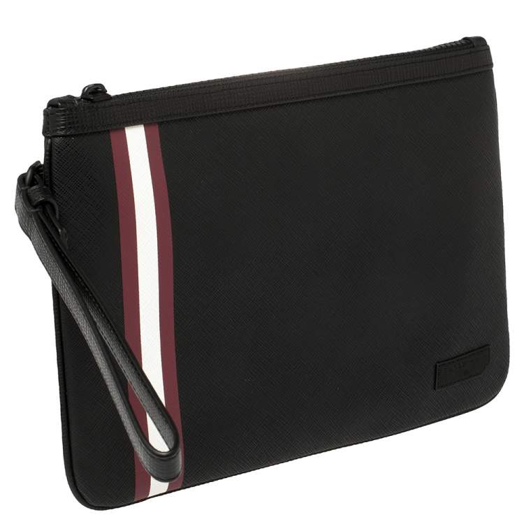 Pre Owned Bally Black Leather Bex Wristlet Clutch