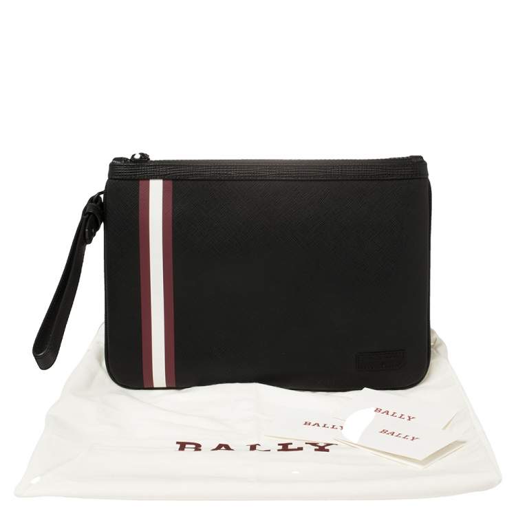 Pre Owned Bally Black Leather Bex Wristlet Clutch