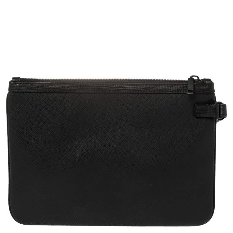 Pre Owned Bally Black Leather Bex Wristlet Clutch