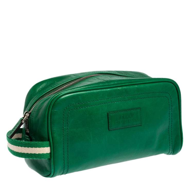 Pre Owned Bally Green Leather Takimo Toiletry Pouch