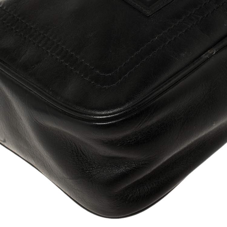 Pre Owned Bally Black Leather Front Pocket Messenger Bag