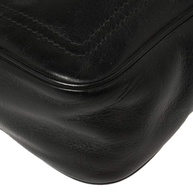Pre Owned Bally Black Leather Front Pocket Messenger Bag
