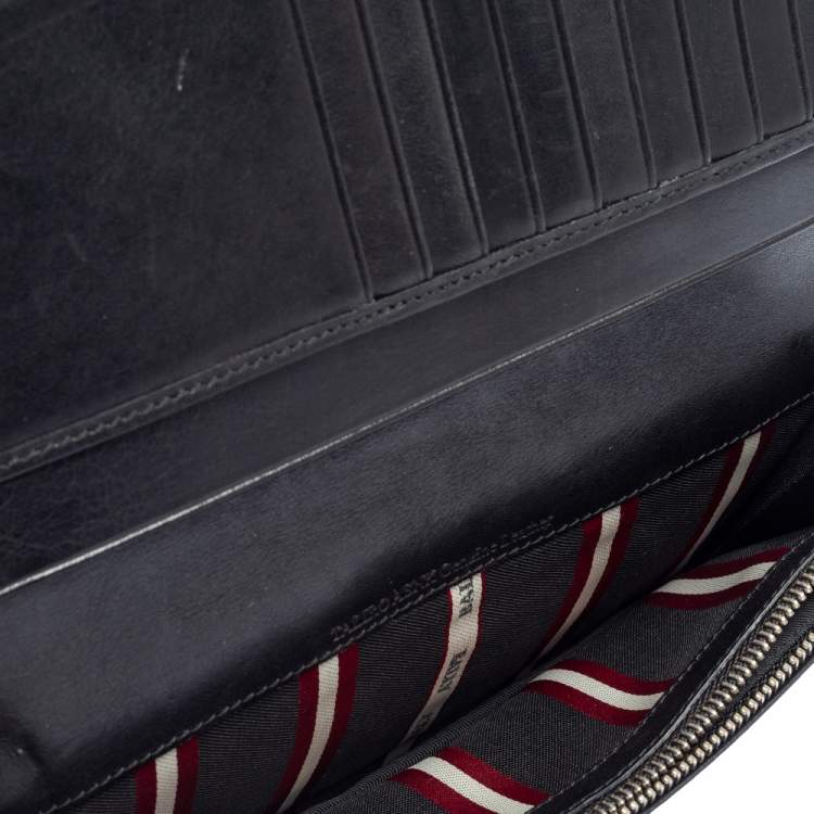 Pre Owned Bally Black Leather Long Wallet