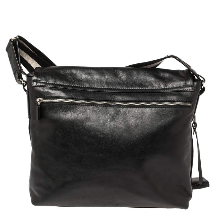 Pre Owned Bally Black Leather Crossbody Messenger Bag
