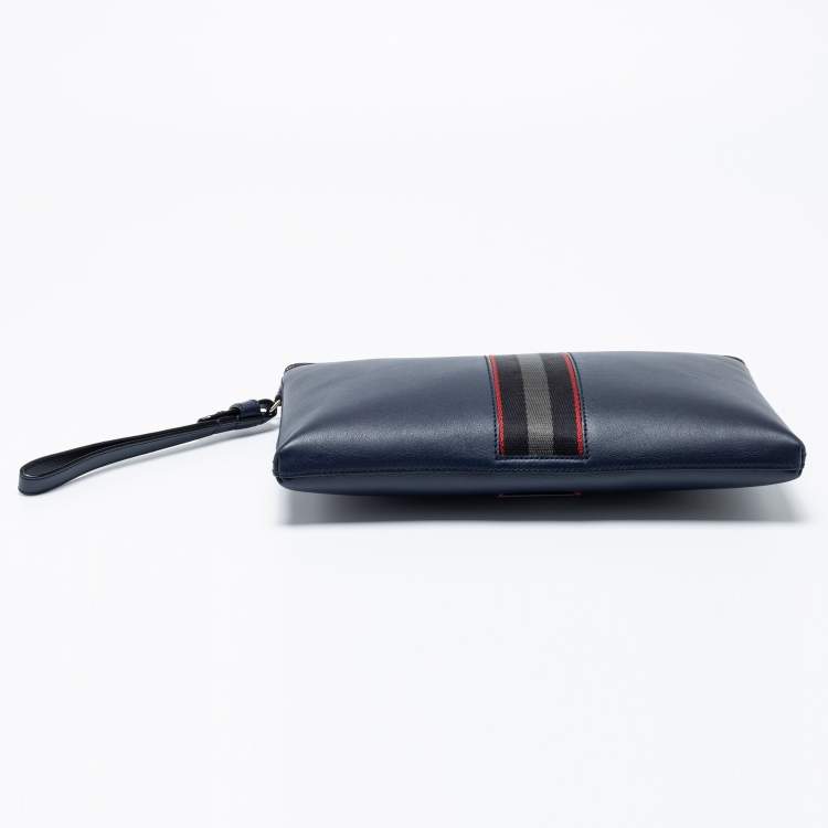 Pre Owned Bally Navy Blue Leather Hartland Wristlet Clutch
