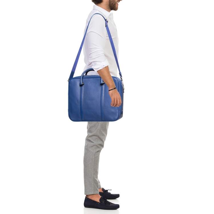 Pre Owned Bally Blue Leather Maed Laptop Bag