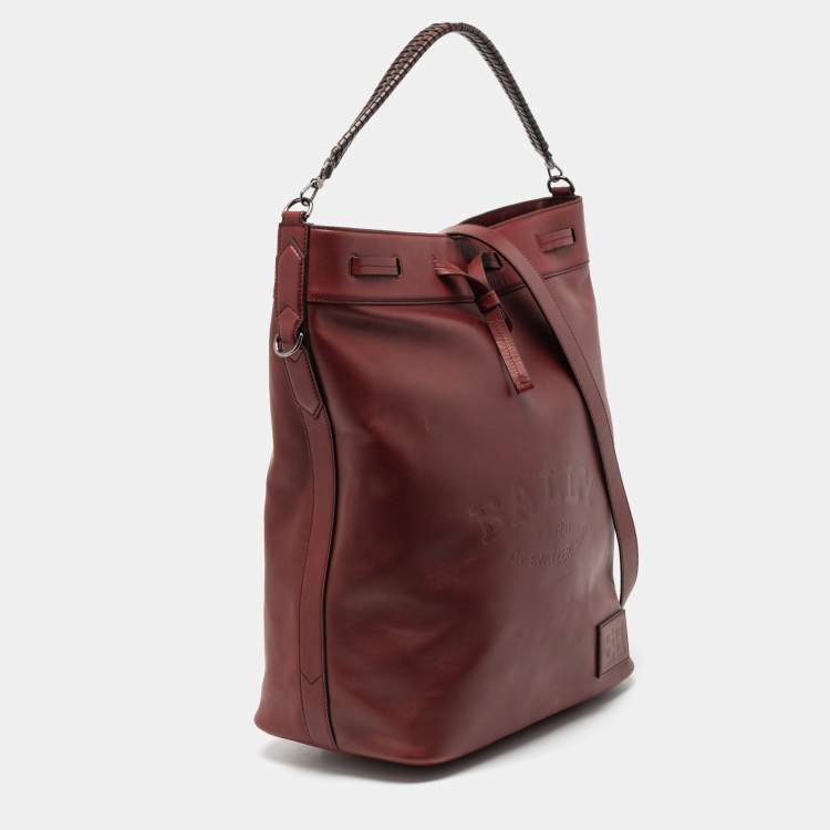 Pre Owned Bally Burgundy Leather Cloy Drawstring Bucket Bag