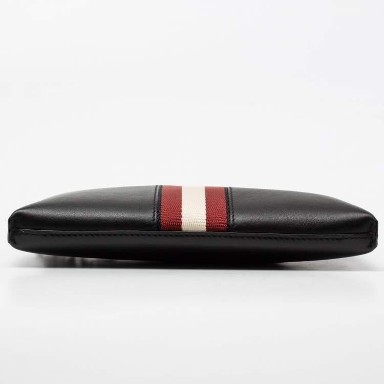 Pre Owned Bally Black Leather Stripe Hartland Wristlet Clutch