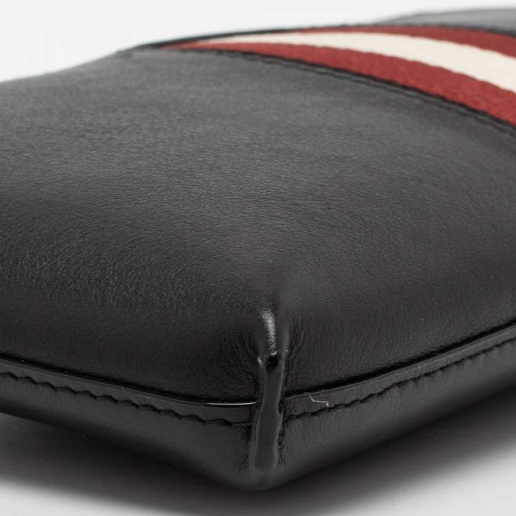 Pre Owned Bally Black Leather Stripe Hartland Wristlet Clutch