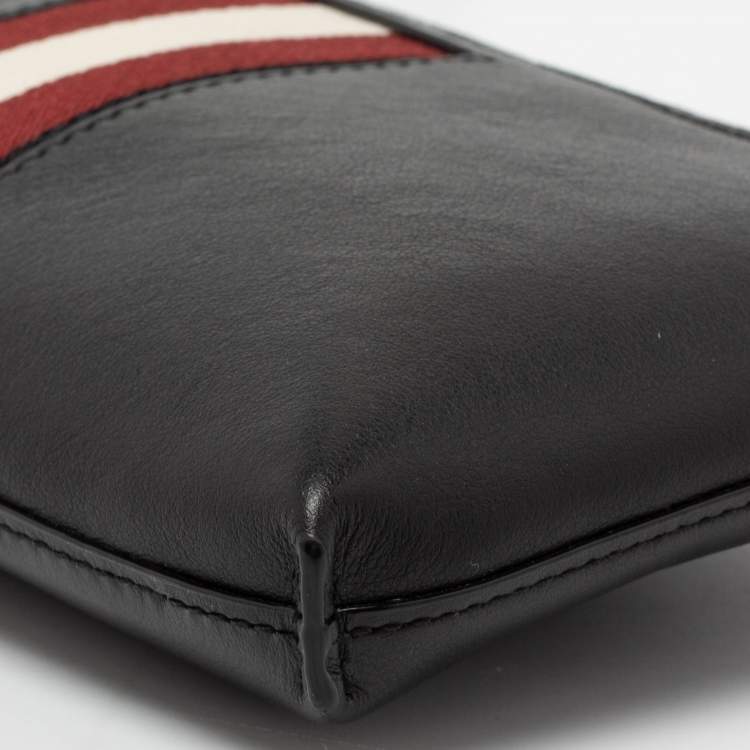 Pre Owned Bally Black Leather Stripe Hartland Wristlet Clutch