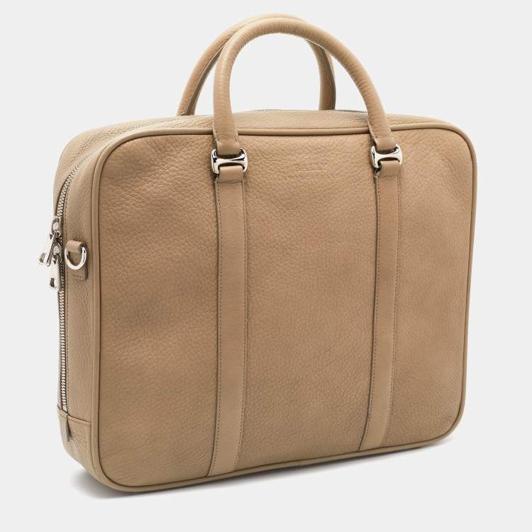 Pre Owned Bally Beige Leather Maed Laptop Bag