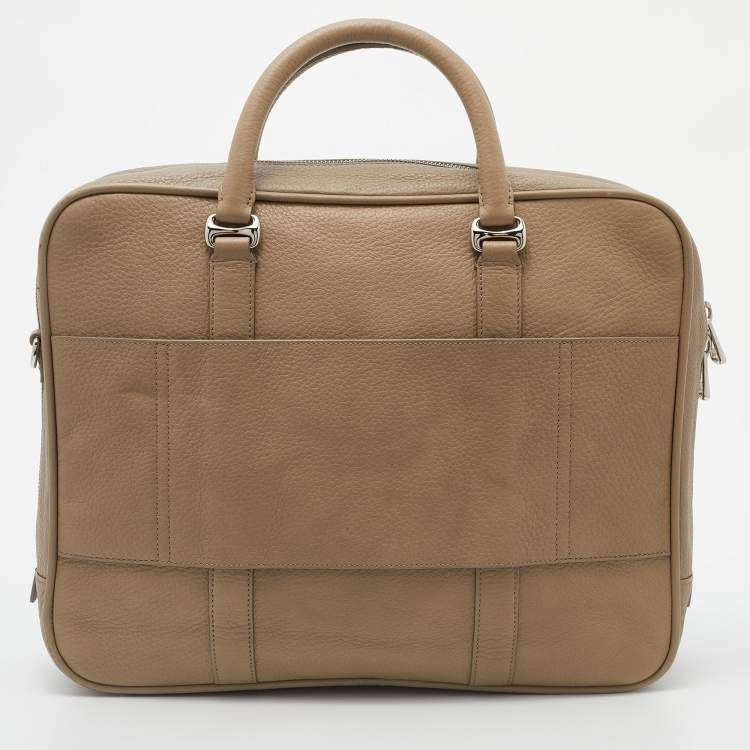 Pre Owned Bally Beige Leather Maed Laptop Bag