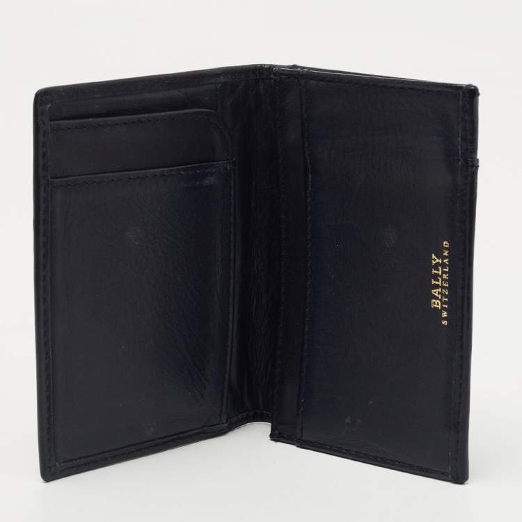 Pre Owned Bally Navy Blue Leather and Canvas Web Bifold Card Case