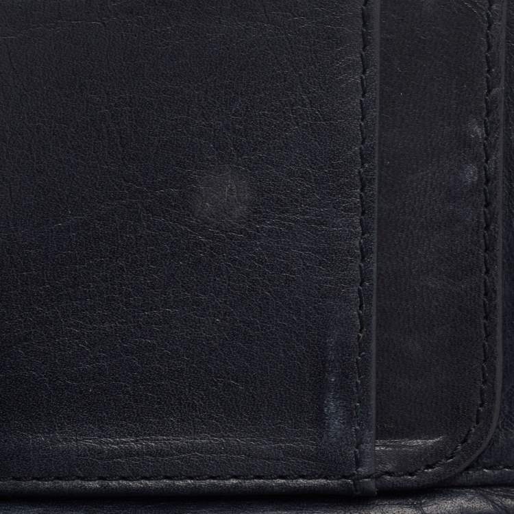 Pre Owned Bally Navy Blue Leather and Canvas Web Bifold Card Case