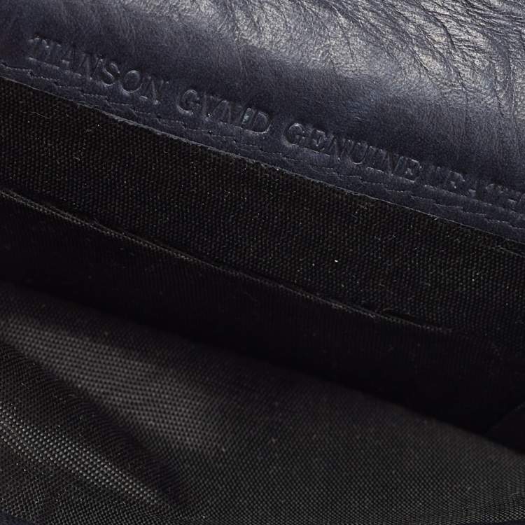 Pre Owned Bally Navy Blue Leather and Canvas Web Bifold Card Case