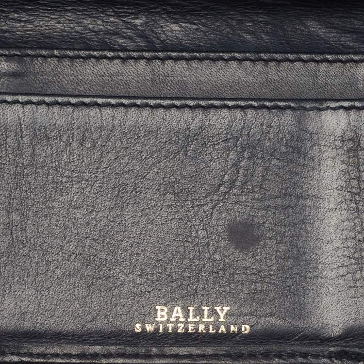 Pre Owned Bally Navy Blue Leather and Canvas Web Bifold Card Case