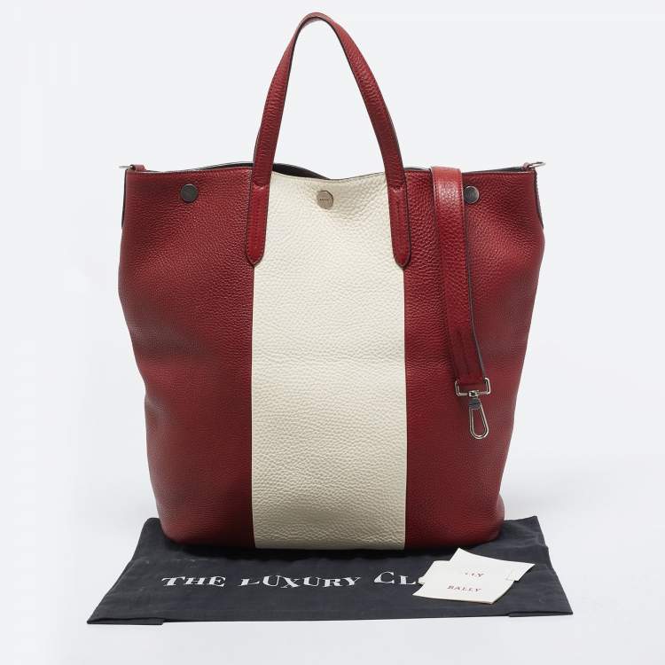 Pre Owned Bally Red/White Leather Trooper Tote