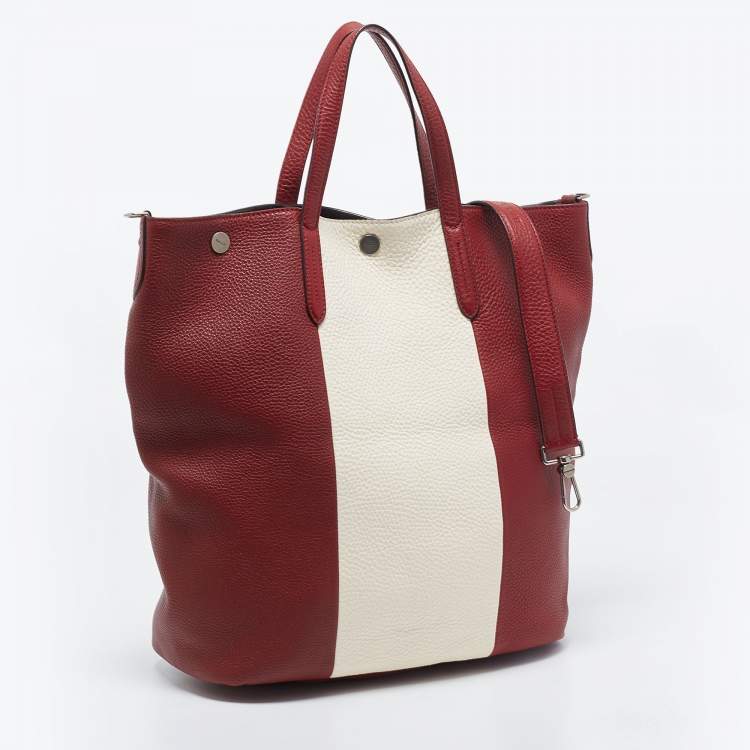 Pre Owned Bally Red/White Leather Trooper Tote