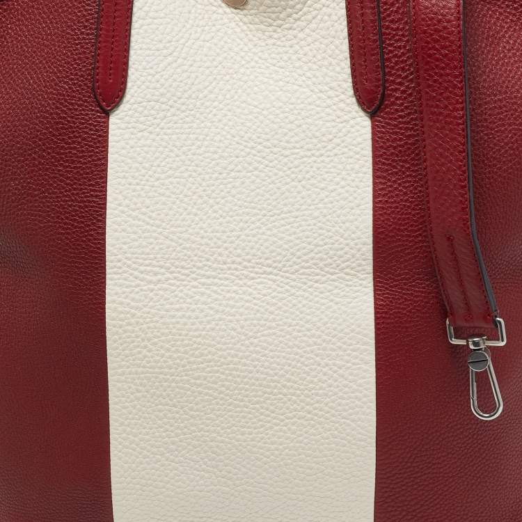Pre Owned Bally Red/White Leather Trooper Tote