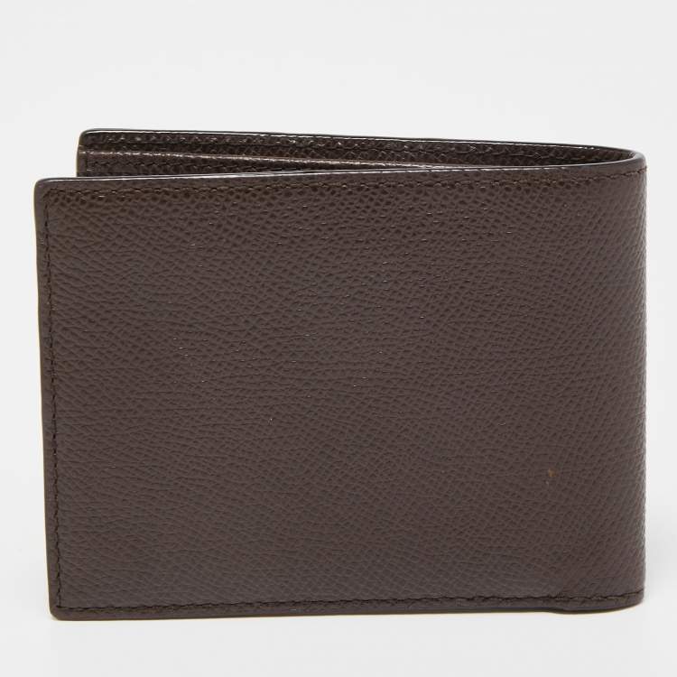 Pre Owned Bally Dark Brown Leather Stripe Bifold Wallet