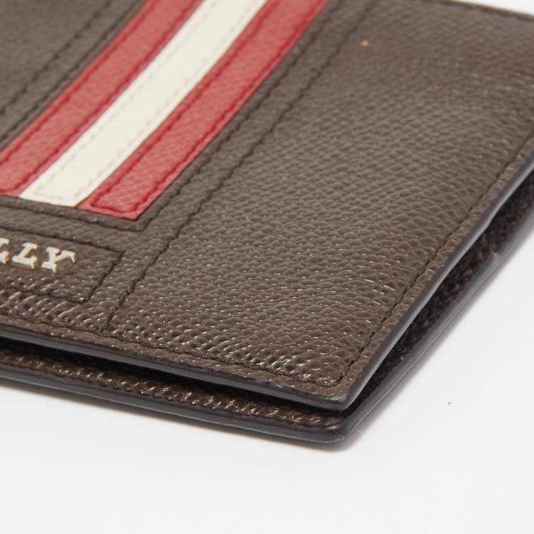 Pre Owned Bally Dark Brown Leather Stripe Bifold Wallet
