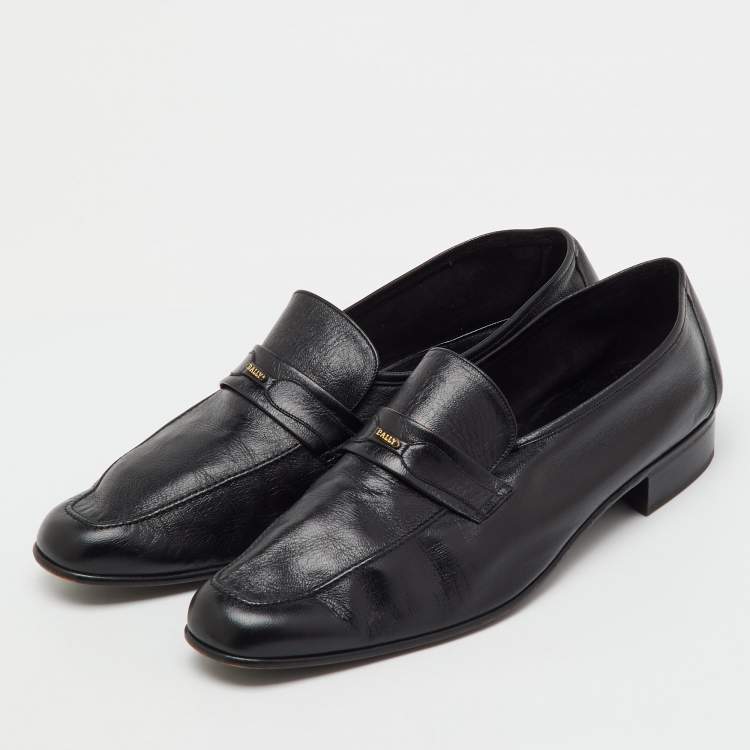 مملوكة مسبقًا Bally Black Leather Logo Slip On Penny Loafers Size 45