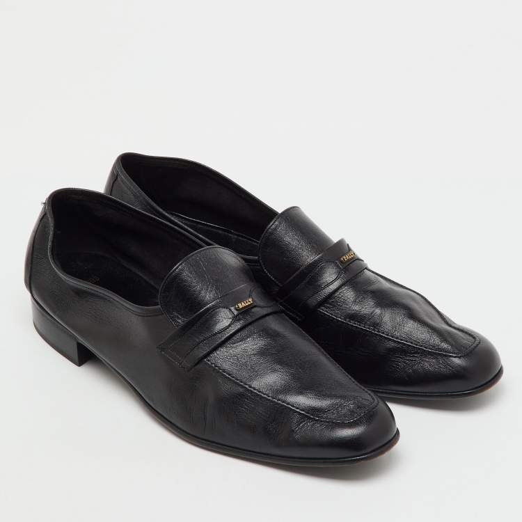 مملوكة مسبقًا Bally Black Leather Logo Slip On Penny Loafers Size 45
