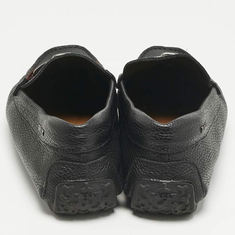 Pre Owned Bally Black Leather BB Horsebit Pebbled Driver Loafers Size 41.5         