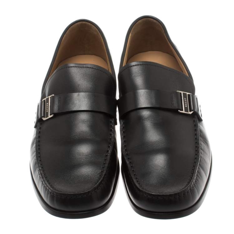 Pre Owned Bally Black Leather Suver Loafers Size 43