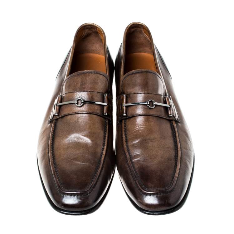Pre Owned Bally Brown Leather Brignant Slip On Loafers Size 40.5