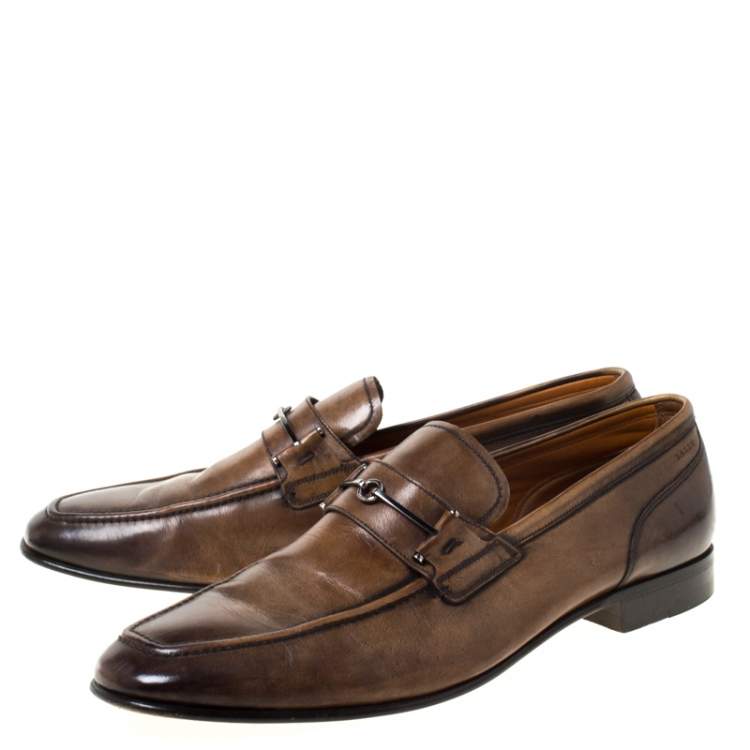 Pre Owned Bally Brown Leather Brignant Slip On Loafers Size 40.5