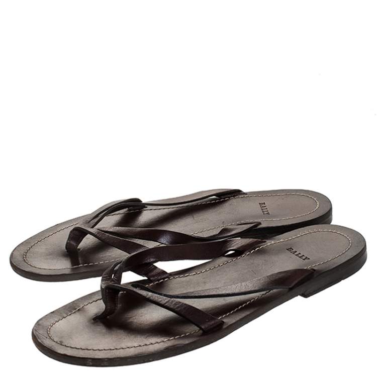 Pre Owned Bally Brown Leather Thong Flat Sandals Size 43