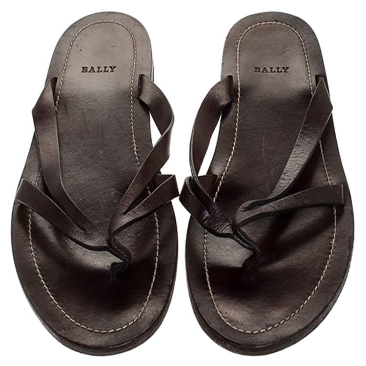 Pre Owned Bally Brown Leather Thong Flat Sandals Size 43