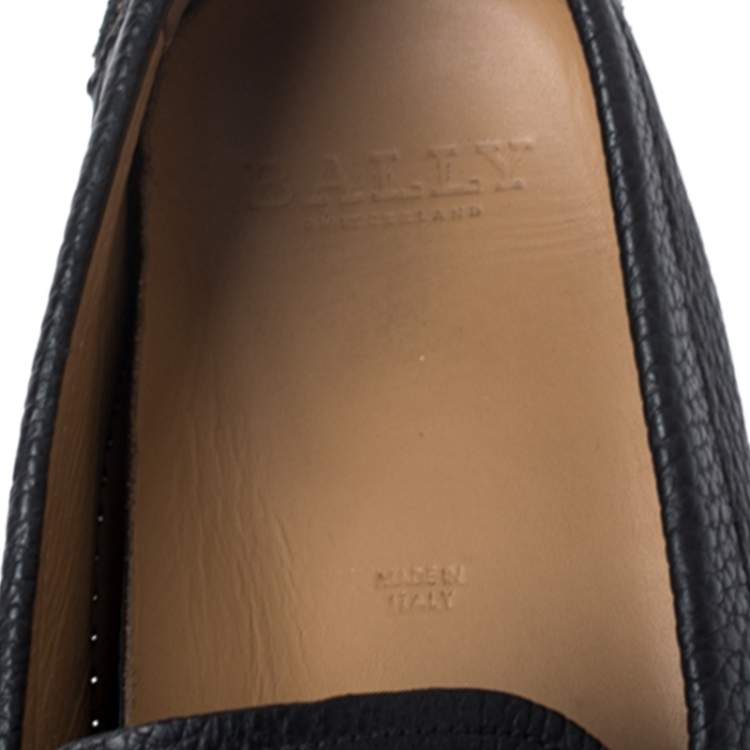 Pre Owned Bally Black Textured Leather Wabler Slip On Loafers Size 42