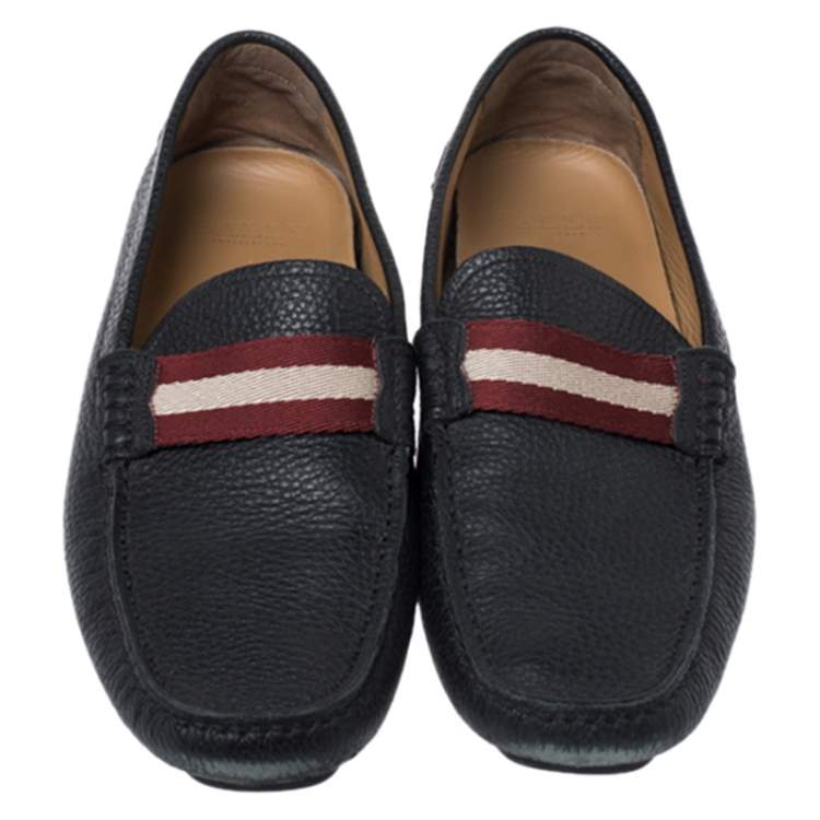 Pre Owned Bally Black Textured Leather Wabler Slip On Loafers Size 42