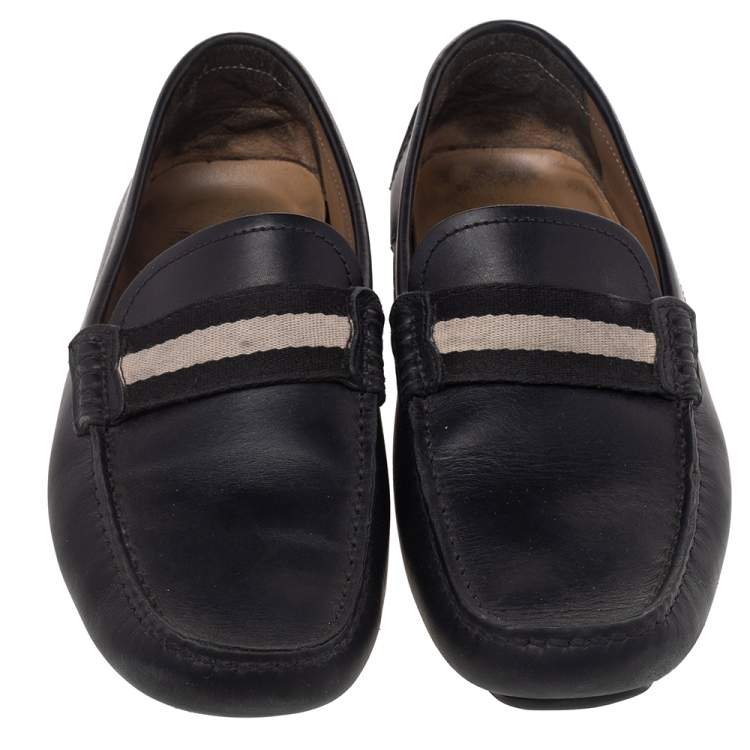 Pre Owned Bally Black Leather Wabler Slip On Loafers Size 39
