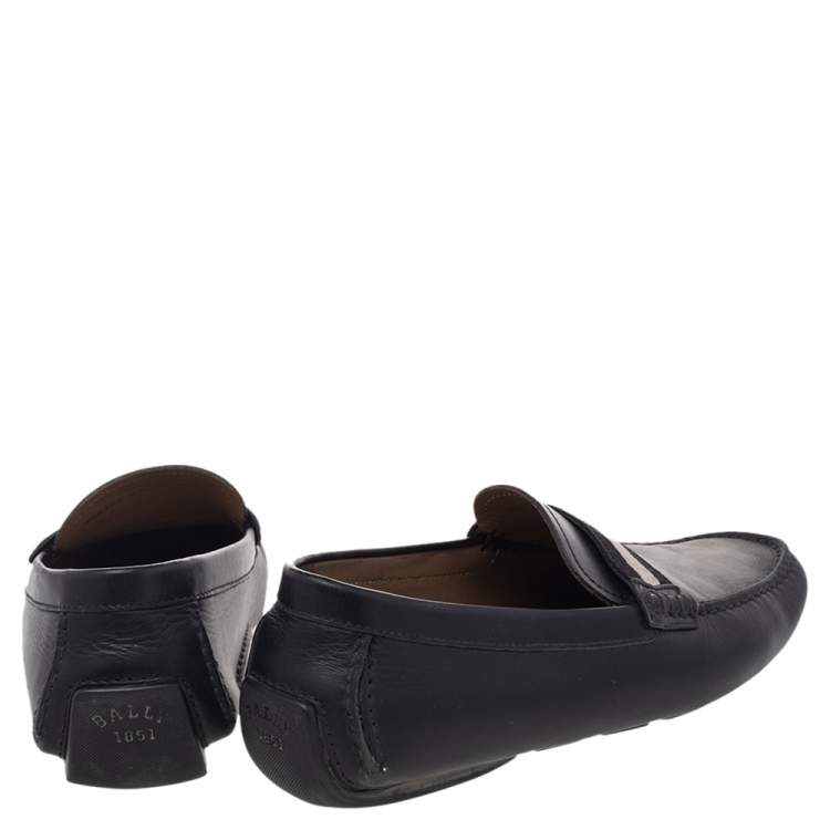 Pre Owned Bally Black Leather Wabler Slip On Loafers Size 39