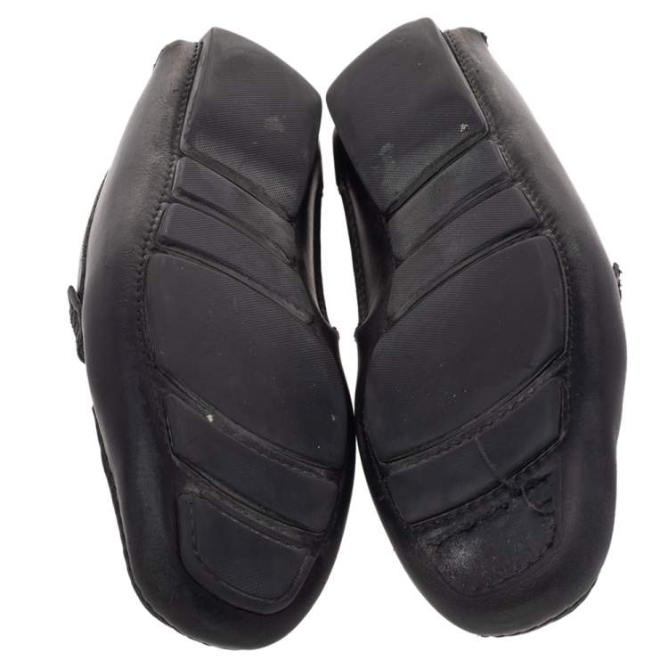 Pre Owned Bally Black Leather Wabler Slip On Loafers Size 39