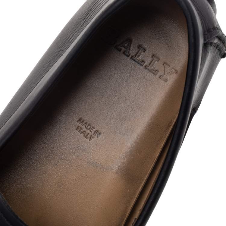 Pre Owned Bally Black Leather Wabler Slip On Loafers Size 39