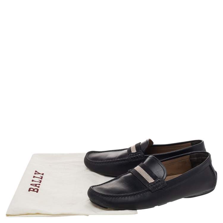 Pre Owned Bally Black Leather Wabler Slip On Loafers Size 39
