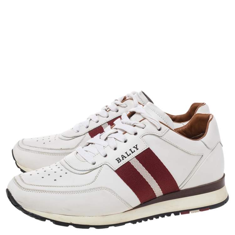 Pre Owned Bally White Leather Web Astel Low Top Sneaker 40.5