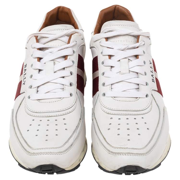 Pre Owned Bally White Leather Web Astel Low Top Sneaker 40.5
